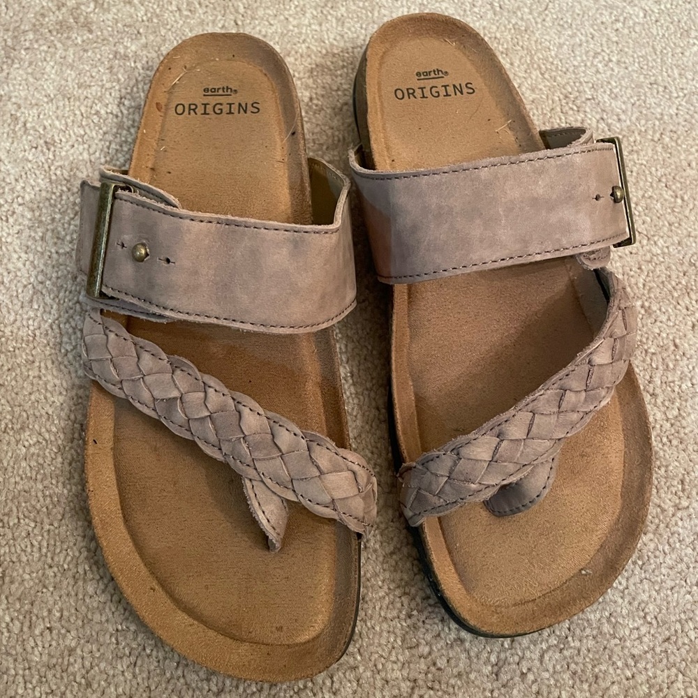 Earth Origins Onida Braid Leather Thong Buckled Sandal Brown/Tan Women’s 7 NWOT
